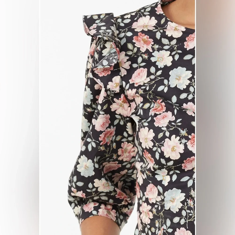 LA VIE REBECCA TAYLOR TOP ARIANE BLACK ROSE PRINT Cottagecore Size Small - Picture 3 of 8